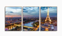 Quadro Decorativo Paris Paisagem Em Tecido 3 Peças com moldura filete - Foto 6