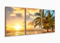 Quadro Decorativo peças Praia Sol Mar 3 peças 120x60 Sala quarto com moldura filete