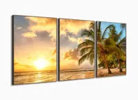 Quadro Decorativo peças Praia Sol Mar 3 peças 120x60 Sala quarto com moldura filete - Foto 2