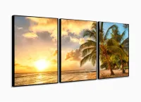 Quadro Decorativo peças Praia Sol Mar 3 peças 120x60 Sala quarto com moldura filete - Foto 3