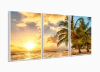 Quadro Decorativo peças Praia Sol Mar 3 peças 120x60 Sala quarto com moldura filete - Foto 4