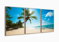 Quadro Decorativo Praia Coqueiro 120x60 em tecido com moldura filete