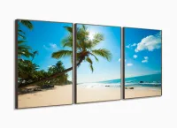 Quadro Decorativo Praia Coqueiro 120x60 em tecido com moldura filete - Foto 2