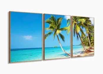 Quadro Decorativo Praia Coqueiro Hd 120x60 Quarto Sala com moldura filete