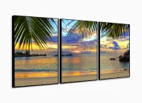 Quadro Decorativo Praia Mar Areia 3 pç 120x60 tecido com moldura filete - Foto 3