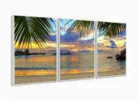 Quadro Decorativo Praia Mar Areia 3 pç 120x60 tecido com moldura filete - Foto 4