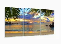 Quadro Decorativo Praia Mar Areia 3 pç 120x60 tecido com moldura filete - Foto 5