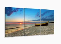 Quadro Decorativo Praia Mar Barco 120x60 em tecido com moldura filete - Foto 5