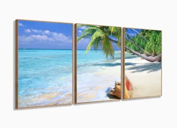 Quadro Decorativo Praia Mar Concha 120x60 em tecido com moldura filete