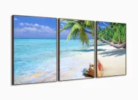 Quadro Decorativo Praia Mar Concha 120x60 em tecido com moldura filete - Foto 2