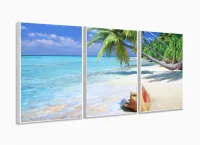 Quadro Decorativo Praia Mar Concha 120x60 em tecido com moldura filete - Foto 4