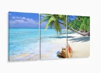 Quadro Decorativo Praia Mar Concha 120x60 em tecido com moldura filete - Foto 5