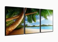 Quadro Decorativo Praia Mar Coqueiro 120x60 em tecido 3 peças com moldura filete - Foto 3