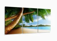 Quadro Decorativo Praia Mar Coqueiro 120x60 em tecido 3 peças com moldura filete - Foto 5