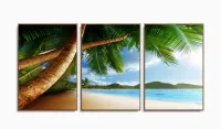 Quadro Decorativo Praia Mar Coqueiro 120x60 em tecido 3 peças com moldura filete - Foto 6