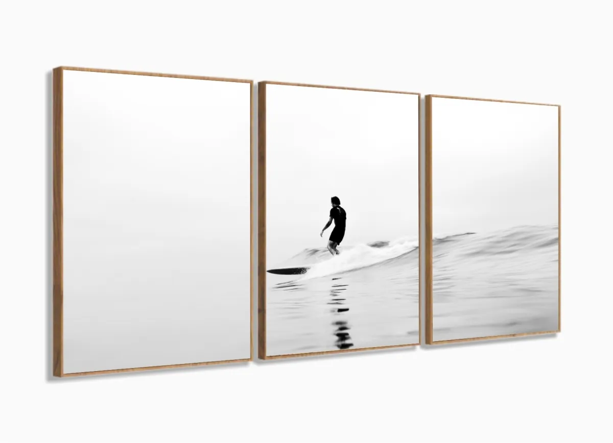 Quadro Decorativo Praia Onda Surf 120x60 3 peças com moldura filete Imagem