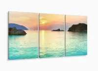 Quadro Decorativo Praia Por Do Sol Azul Hd 120x60 3 peças com moldura filete - Foto 5
