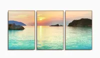 Quadro Decorativo Praia Por Do Sol Azul Hd 120x60 3 peças com moldura filete - Foto 6