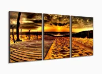Quadro Decorativo Praia Sala Quarto Areia 120x60 3 pç com moldura filete - Foto 2