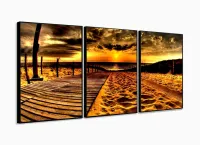 Quadro Decorativo Praia Sala Quarto Areia 120x60 3 pç com moldura filete - Foto 3
