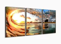 Quadro Decorativo Sala  Praia Mar Onda 120x60 3 peças com moldura filete - Foto 2