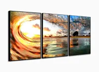 Quadro Decorativo Sala  Praia Mar Onda 120x60 3 peças com moldura filete - Foto 3