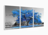 Quadro Decorativo Sala Quarto Árvore Grande Azul 120x60 3 peças com moldura filete - Foto 4