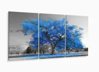 Quadro Decorativo Sala Quarto Árvore Grande Azul 120x60 3 peças com moldura filete - Foto 5
