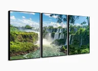Quadro Decorativo Sala Quarto Escritório Paisagem Cachoeira 120x60 3 peças com moldura filete - Foto 3