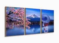 Quadro Decorativo Sala Quarto Escritório Paisagem Monte Fuji 120x60 com moldura filete