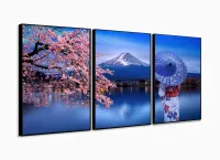 Quadro Decorativo Sala Quarto Escritório Paisagem Monte Fuji 120x60 com moldura filete - Foto 3