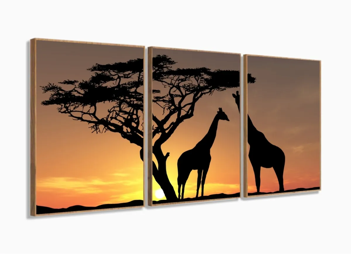 Quadro Em Tecido Africa Paisagens Natureza 120x60 3 peças com moldura filete Imagem