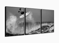Quadro Em Tecido Decorativo Surf Detalhe Surfista Onda Sala 120x60 3 peças com moldura filete - Foto 3