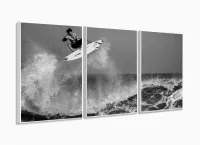 Quadro Em Tecido Decorativo Surf Detalhe Surfista Onda Sala 120x60 3 peças com moldura filete - Foto 4
