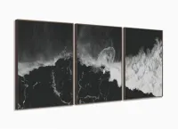 Quadro Em Tecido Surf Preto E Branco Onda Praia Sala Quarto 3 peças com moldura filete - Foto 2