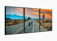 Quadro Estrada Rota 66 Paisagem Sala Em Tecido 3 Peças 125x60 com moldura filete - Foto 3