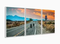 Quadro Estrada Rota 66 Paisagem Sala Em Tecido 3 Peças 125x60 com moldura filete - Foto 4