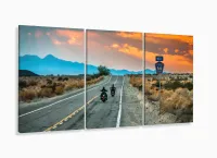 Quadro Estrada Rota 66 Paisagem Sala Em Tecido 3 Peças 125x60 com moldura filete - Foto 5