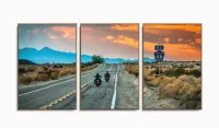 Quadro Estrada Rota 66 Paisagem Sala Em Tecido 3 Peças 125x60 com moldura filete - Foto 6