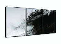 Quadro Mosaico Onda Do Mar Arte Em Preto E Branco Surf 120x60 com moldura filete - Foto 3