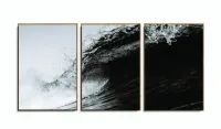 Quadro Mosaico Onda Do Mar Arte Em Preto E Branco Surf 120x60 com moldura filete - Foto 6