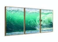 Quadro Mosaico Onda Mar Surf 5 Peças decorativo 120x60 com moldura filete