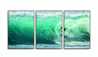Quadro Mosaico Onda Mar Surf 5 Peças decorativo 120x60 com moldura filete - Foto 6