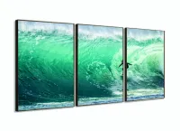 Quadro Mosaico Onda Mar Surf 5 Peças decorativo 120x60 3 peças com moldura filete - Foto 2