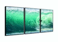 Quadro Mosaico Onda Mar Surf 5 Peças decorativo 120x60 3 peças com moldura filete - Foto 3