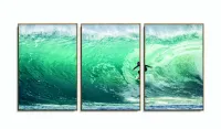 Quadro Mosaico Onda Mar Surf 5 Peças decorativo 120x60 3 peças com moldura filete - Foto 6