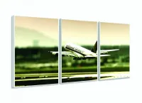 Quadro Paisagem Avião Decolando Mosaico Em Tecido 3 Peças com moldura filete - Foto 4