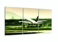 Quadro Paisagem Avião Decolando Mosaico Em Tecido 3 Peças com moldura filete - Foto 5