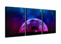 Quadro Paisagem Da Lua Sala Escritório Em Tecido 3 Peças com moldura filete - Foto 3