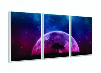 Quadro Paisagem Da Lua Sala Escritório Em Tecido 3 Peças com moldura filete - Foto 4